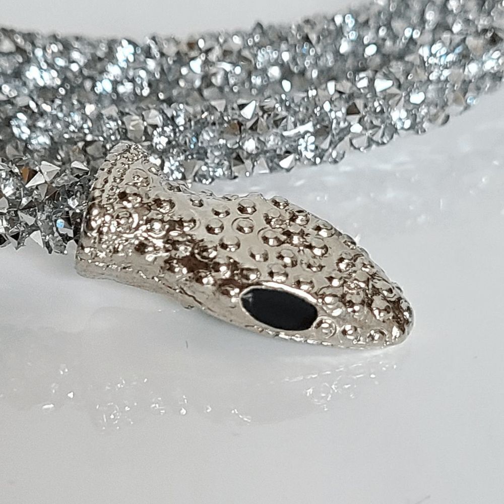 ✨💎🐍 Snake Rhinestone Bendable Design Blingy Statement Open Choker Necklace NEW - Picture 7 of 17